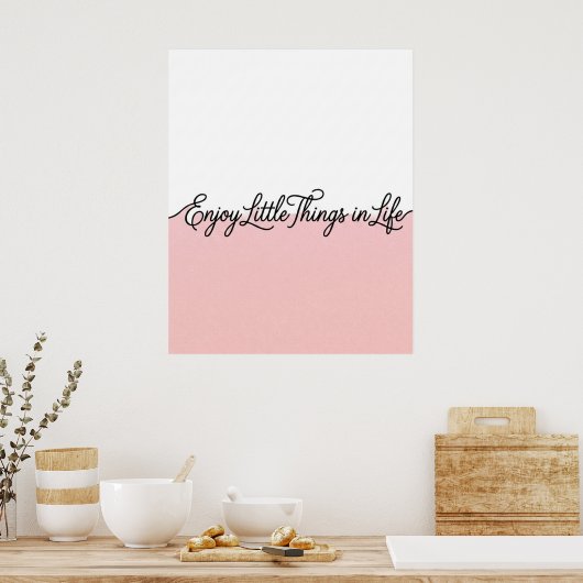 Art mural citation Enjoy Life rose et blanc (Cuisine)