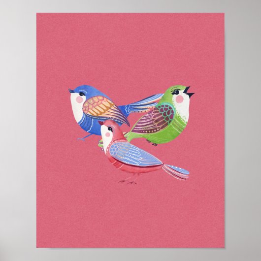 Art mural d'art populaire oiseaux bleu rouge vert (Devant)