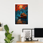 Art mural de bateau-maison Kerala Coucher de solei (Bureau à domicile)