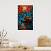 Art mural de bateau-maison Kerala Coucher de solei (Cuisine)