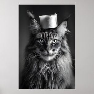 Art mural de chat Maine Coon, Noir et Blanc drôle