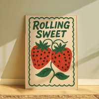 Art mural de fraise | Affiche mignonne de fraise