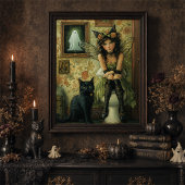 Art mural de Halloween de fée victorienne et chat