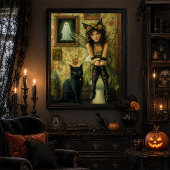 Art mural de Halloween de fée victorienne et chat