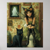 Art mural de Halloween de fée victorienne et chat (Devant)