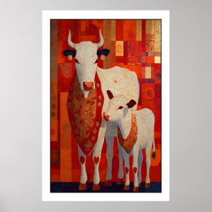Art mural de la vache sacrée lignes gravées vintag