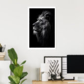 Art mural de lion noir et blanc de profil avec (Bureau à domicile)