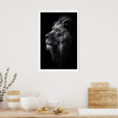 Art mural de lion noir et blanc de profil avec (Cuisine)