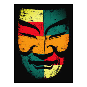 Art mural de masque tribal abstrait – Distressed c
