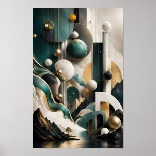 Art mural de paysage géométrique 3D de luxe
