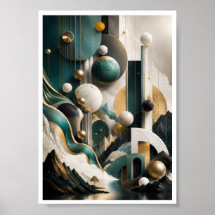 Art mural de paysage géométrique 3D de luxe