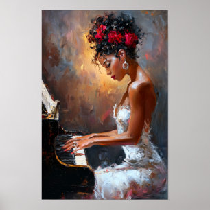 Art mural de pianiste femme noire Afrocentrique