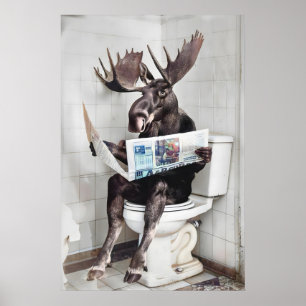 Art mural de salle de bain drôle d'élan, élan sur