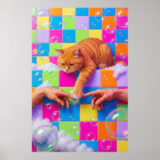 Art mural de salle de bain maximaliste, chat tigré