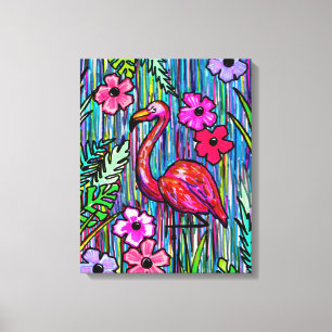 Art mural dessin tropical flamant rose