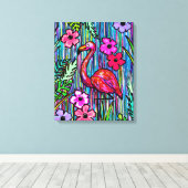 Art mural dessin tropical flamant rose (Insitu (Plancher de Bois))