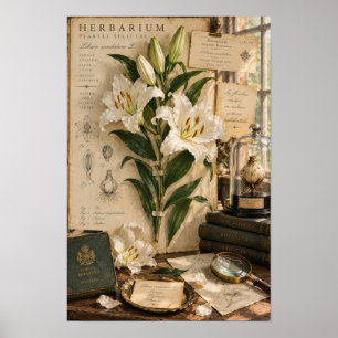 Art mural d'étude de l'herbier du lys blanc vintag
