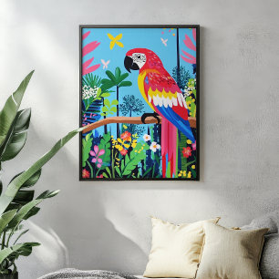 Art mural d'oiseau tropical coloré perroquet