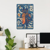 Art mural du chat Bakeneko - Flammes bleues et ora (Bureau à domicile)