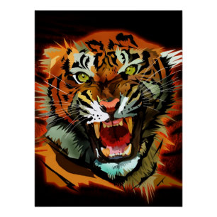 Art mural du tigre rugissant féroce faune jungle