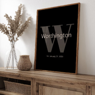 Art mural élégant de nom de famille personnalisé m