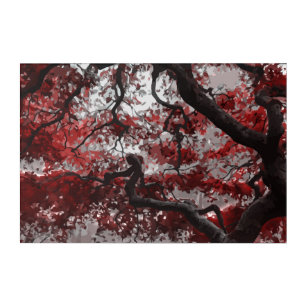 Art Mural En Acrylique Arbre rouge en fleurs de cerisiers