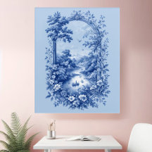 Blue French Toile Inspired Blue Landscape Grandeur