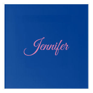 Art Mural En Acrylique Calligraphie Elegant rose Bleu Nom personnalisé