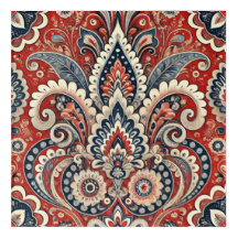 Élégant motif floral rouge, blanc et bleu margueri