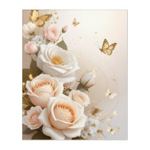 Eternal Bloom: Elegant Peach Rose & Golden Butterf
