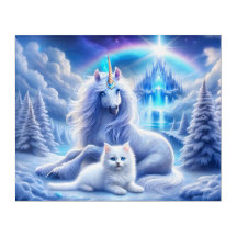 Imaginaire d'hiver avec belle licorne et Kitten