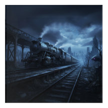 Locomotive à Vapeur par une Nuit Sombre et Orageus