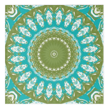 Mandala en plume turquoise et verte