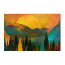 Montagnes et arbres Abstraits - Moderne du milieu