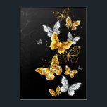 Art Mural En Acrylique Papillons blancs et dorés<br><div class="desc">Or,  bijoux et papillons blancs sur arrière - plan noir. Papillon doré.</div>