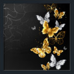Art Mural En Acrylique Papillons blancs et dorés<br><div class="desc">Or,  bijoux et papillons blancs sur arrière - plan noir. Papillon doré.</div>