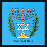 Art Mural En Acrylique Persian Magen David Menorah<br><div class="desc">Cette image a été adaptée à partir d'un carrelage juif perse antique et présente une menorah avec un Magen David (Étoile de David) encadré de branches d'olivier. Les imperfections de l'image originale peinte à la main ont été conservées. Customisez en ajoutant votre propre texte.</div>