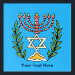Art Mural En Acrylique Persian Magen David Menorah<br><div class="desc">Cette image a été adaptée à partir d'un carrelage juif perse antique et présente une menorah avec un Magen David (Étoile de David) encadré de branches d'olivier. Les imperfections de l'image originale peinte à la main ont été conservées. Customisez en ajoutant votre propre texte.</div>