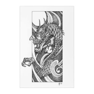 Art Mural En Acrylique Tatouage japonais de dragon de Dotwork