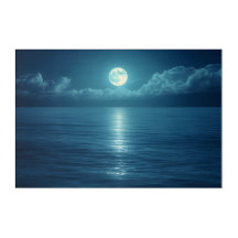 Toile d'art océanique éclairée par la lune | Plein