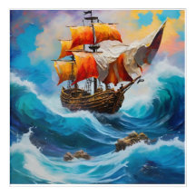 Un bateau pirate dans une vague d'eau Acrylique Mu