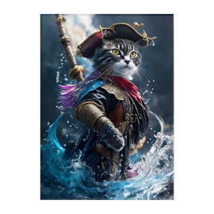 Art Mural En Acrylique Voilier à Whimsy : Monocolor Cat Pirate
