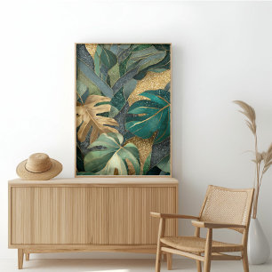 Art mural en or de feuilles tropicales de luxe
