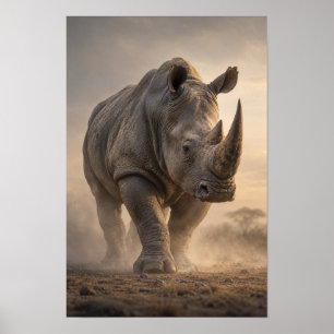 Art mural faunique rhinocéros marchant à travers l