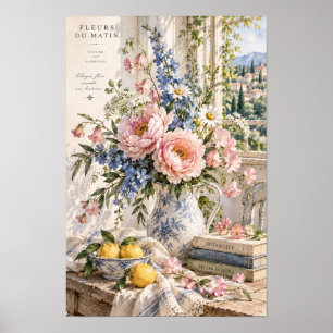 Art mural floral au citron et pivoine rose de camp