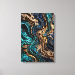 Art mural fluide 3D - Carton ondulé sarcelle et or