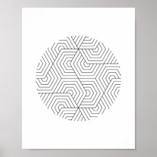 Art mural géométrique Cercle Hexagon noir et blanc