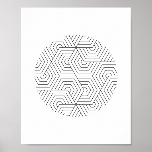 Art mural géométrique Cercle Hexagon noir et blanc (Devant)