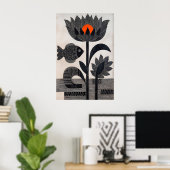 Art mural graphique de poisson lotus avec des form (Bureau à domicile)