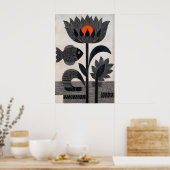 Art mural graphique de poisson lotus avec des form (Cuisine)